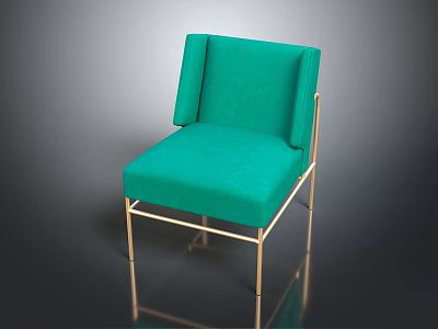 Elegant Teal Velvet Single Sofa With Gold Metal Frame And Modern Design 3d model