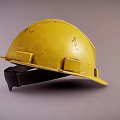 Yellow Worn Construction Hard Hat With Weathered Texture And Dents 3d model