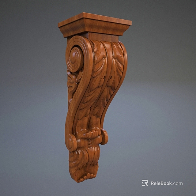 Wooden Classical Capital With Intricate Carved Leaf And Scroll Ornaments 3d model 