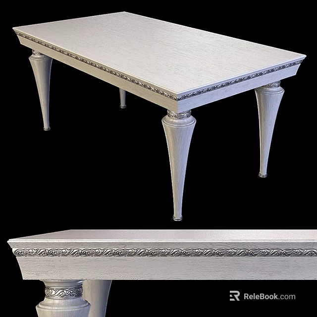 White Classic Dining Table With Intricate Carved Legs And Ornate Edge Design 3d model 