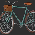 Teal Vintage Bicycle with Large Wheels Brown Leather Seat and Front Leather Bag