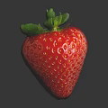 Fresh Ripe Red Strawberry with Green Leaves on Black Surface Showing Clear Reflection