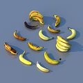 Ripe Yellow Banana Collection Arranged With Spotted Single And Bunch On Gray Surface
