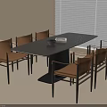Modern Black Dining Table Set With Light Brown Chairs In Bright Minimalist Interior 3d model