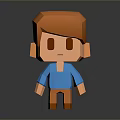 3D Cartoon Man Model With Orange Hair Blue Shirt Orange Pants And Reflection