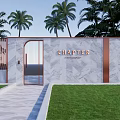 Elegant Feature Walls With Marble Texture CHAPTER Sign Arched Gate Palm Trees And Lawn