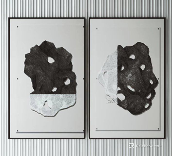 Abstract Framed Artwork With Black White Hollow Structures And Intricate Design 3d model