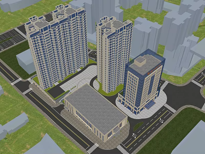 Modern Urban Architecture 3D Rendering With High Rise Buildings And Green Spaces 3d model