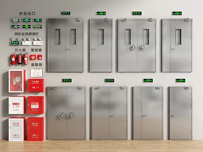 Essential Fire Equipment Safety Exit Signs Fire Hydrant Cabinets And Extinguisher Boxes For Building Safety 3d model