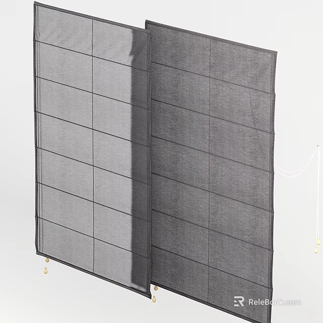 Stylish Gray Fabric Roman Shades With Grid Pattern For Home Window Decor 3d model