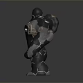 Mechanical Robot Character With Geometric Black Gold Design And Glowing Elements