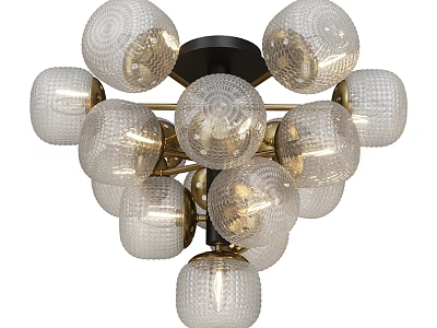 Elegant Modern Chandelier Featuring Multiple Transparent Textured Glass Spheres And Golden Metal Frame 3d model