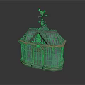 Vintage Ornate Birdcage With Metal Frame Glass Panels And Weathervane On Top