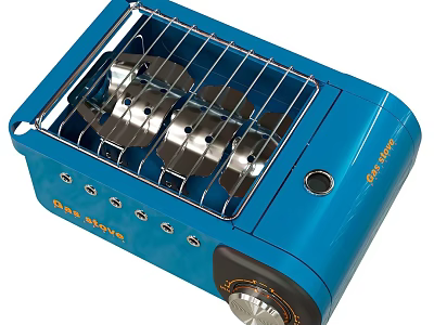 Blue Portable Gas Stove With Grill Rack And Control Knobs For Kitchen Cooking 3d model