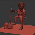 White Haired Fantasy Character With Red Scarf Holding Long Handled Weapon And Yellow Box