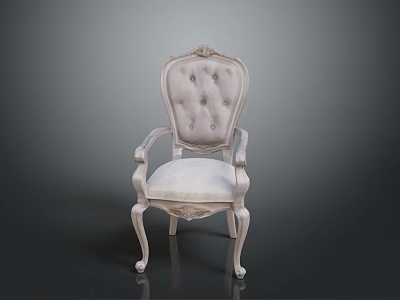 Elegant Classic Armchair with Tufted Backrest Carved Legs and Light Upholstered Seat 3d model