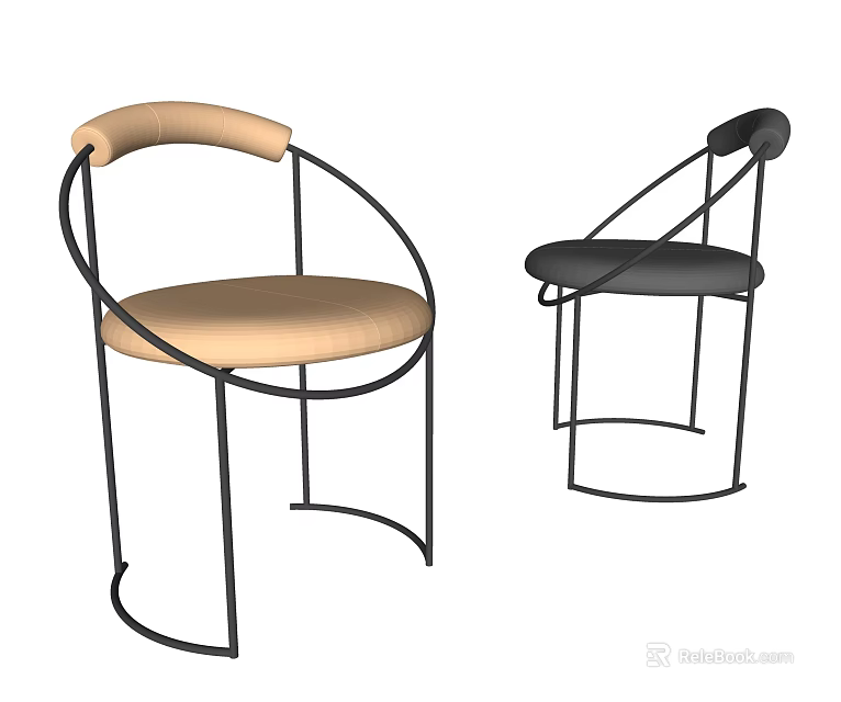 Modern Leisure Chair With Metal Frame Beige And Black Upholstered Seats 3d model 