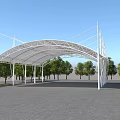 Tensile Membrane Shade Structure with Metal Frame Surrounded by Trees Under Blue Sky 3d model