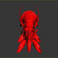 3D Rendered Red Shrimp Character With Long Antennae Legs On Dark Reflective Background