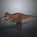 Tyrannosaurus Rex Dinosaur Standing On Gray Background With Open Mouth And Brown Orange Skin