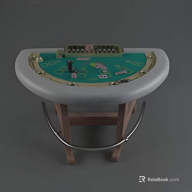 Roulette Casino Table With Green Felt Surface Chips Cards And Wooden Legs 3d model 