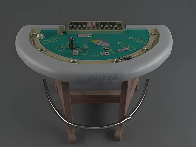 Roulette Casino Table With Green Felt Surface Chips Cards And Wooden Legs 3d model