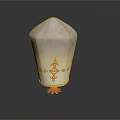 Traditional Paper Lantern With White Yellow Gradient Orange Decorative Patterns And Bottom Red Tassels