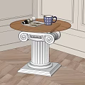 Classical Side Table with Round Black Top White Column Base Coffee Mug and Magazine 3d model