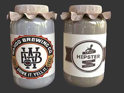 Two Glass Jars With Labels And Fabric Lids 3d model
