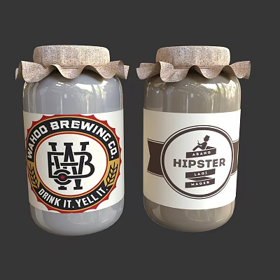 Two Glass Jars With Labels And Fabric Lids 3d model Two Glass Jars With Labels And Fabric Lids 3d model