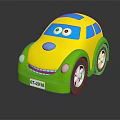 Kids Yellow And Green Toy Car With Big Eyes Smiling Face Cartoon Style