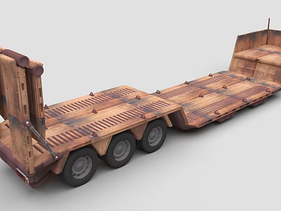 Heavy Duty Flatbed Trailer With Rustic Wooden Deck And Multiple Wheels Design 3d model