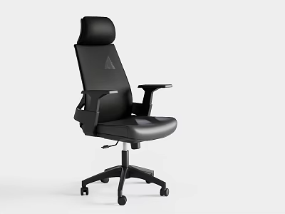 Ergonomic Black Leather Office Chair With High Back Adjustable Armrests And Swivel Wheels 3d model