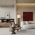 Modern Living Dining Room Interior With Beige Walls White Sofa And Coffee Table