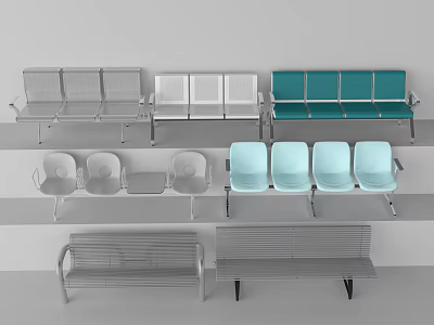 Modern Public Chairs With Metal Frames Teal White Seats And Various Designs For Public Spaces 3d model