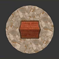Stone Well Structure With Red Tiled Roof And Circular Stone Pavement