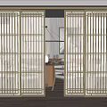 Elegant Beige Sliding Doors with Grid Design for Modern Interior Space Partition