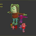 Cartoon Bear Character In Red Sweater Standing With Outstretched Arms And Smaller Characters