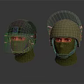 Two Protective Helmets With Face Shields Green Dark Colors Different Designs Safety Gear