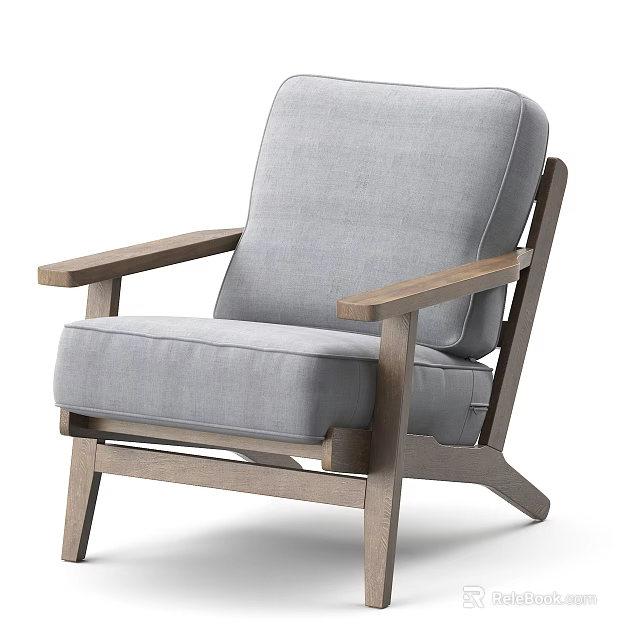 Light Gray Single Sofa With Fabric Upholstery And Wooden Armrests Modern Design 3d model 
