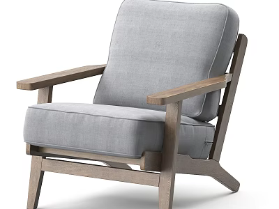 Light Gray Single Sofa With Fabric Upholstery And Wooden Armrests Modern Design 3d model