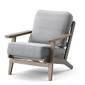 Light Gray Single Sofa With Fabric Upholstery And Wooden Armrests Modern Design