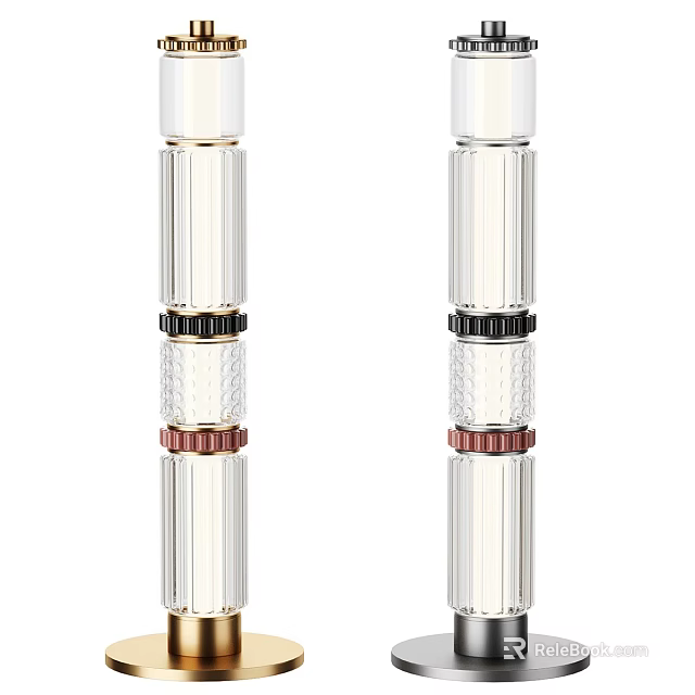 Modern Floor Lamp Featuring Transparent Column And Black Red Decorative Rings 3d model 