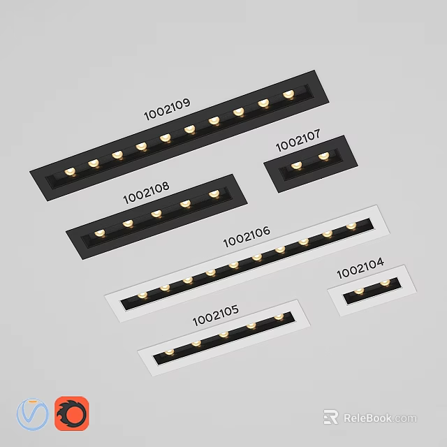 Black and White Linear Downlights and Spotlights with Various Models 3d model 