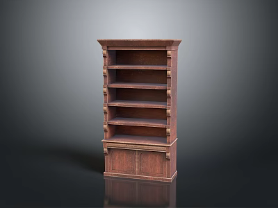 Antique Wooden Bookshelf with Multiple Shelves and Bottom Cabinet Classic Design 3d model