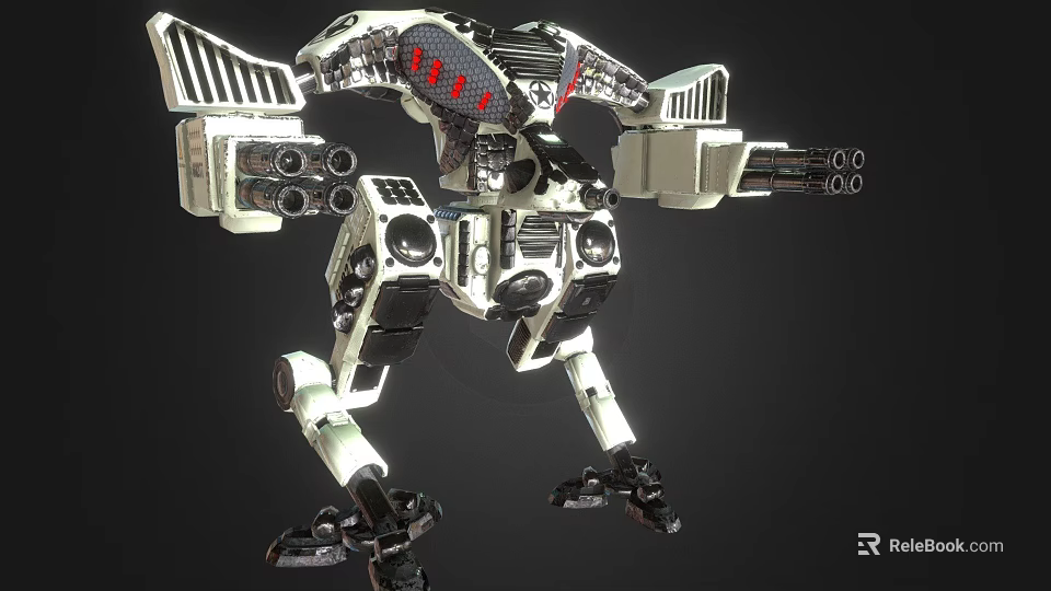 Mechanical Sci Fi Game Movie Character Featuring Multiple Cannons and Metal Legs 3d model 