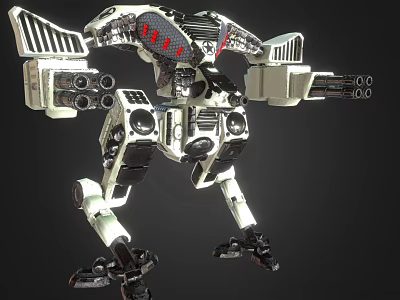 Mechanical Sci Fi Game Movie Character Featuring Multiple Cannons and Metal Legs 3d model