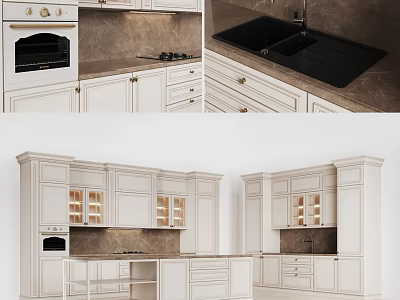 Modern Kitchen Interior With White Cabinets Marble Island Countertop And Appliances 3d model