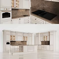 Modern Kitchen Interior With White Cabinets Marble Island Countertop And Appliances