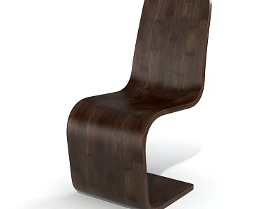 Modern Wooden Single Chair With Curved Structure And Natural Wood Grain 3d model